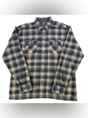Kuhl Dillingr Plaid Flannel Long Sleeve Shirt Mens X-Large Checkered Print Brown